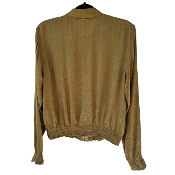 MAEVE Anthropologie Olive Green Gold Silky Leopard Bomber Jacket Size Small - Picture 8 of 9